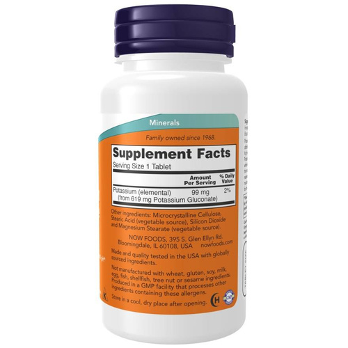 Now Foods Potassium Gluconate 99mg Glukonian Potasu Wspomaga Zdrowie Mięsni 100 Tabletek