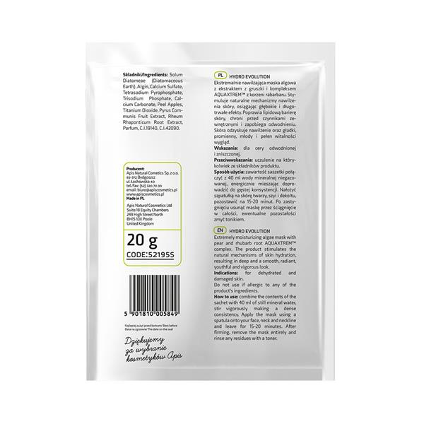 Apis Professional Hydro Evolution Ekstremalnie Nawilżająca Maska Algowa z Gruszką i Rabarbarem dla Cery Odwodnionej 20g