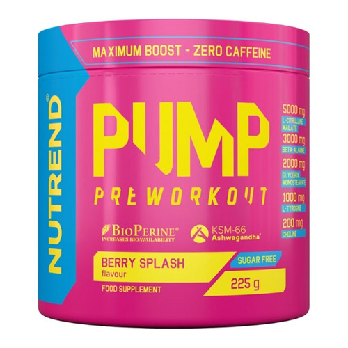 Nutrend Pump Pre-Workout for Muscle Pump without Caffeine Berry Splash 225g