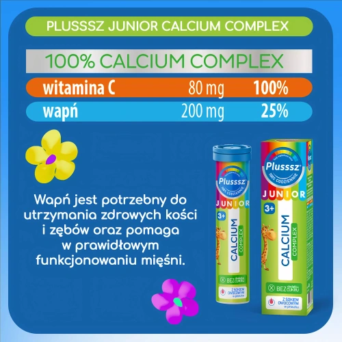 Plusssz Junior 3+ Calcium Complex Preparat dla Dzieci dla Zdrowych Kości i Zębów 20 Tabletek