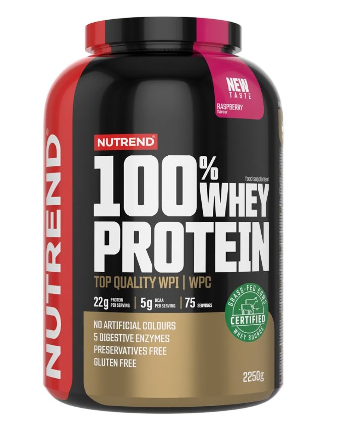 Nutrend 100% Whey Protein Raspberry Whey Protein Powder For Muscle Growth and Recovery 2250g