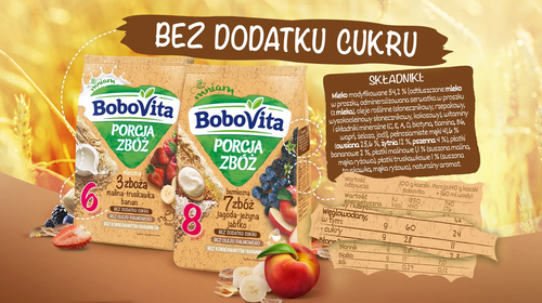 BoboVita Porcja Zbóż Mleczna Zbożowo-Owsiana Kaszka Truskawka Banan po 8 Miesiącu 210g