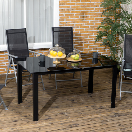 Outsunny Outdoor Dining Table for 6, Aluminium Rectangular Garden Table with Tempered Glass Tabletop for Yard, Patio, Black
