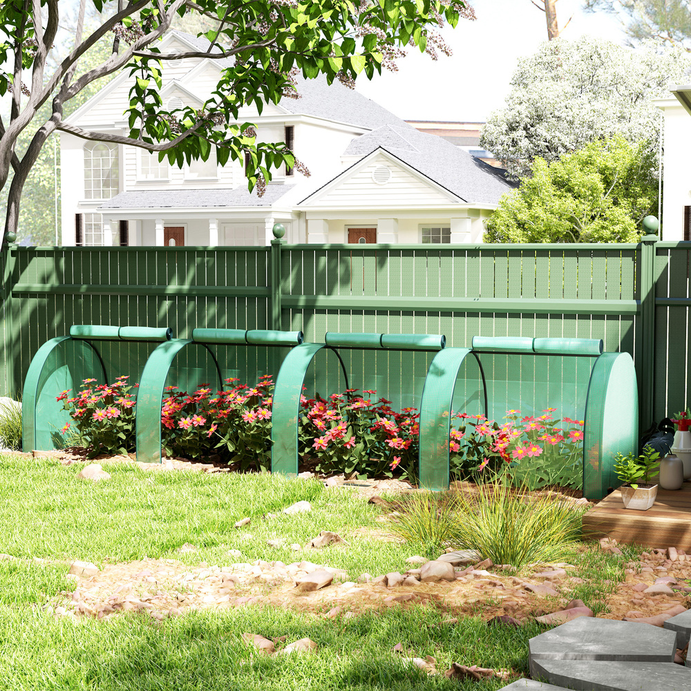 Outsunny 395 x 100 cm Low Tunnel Greenhouse - Green