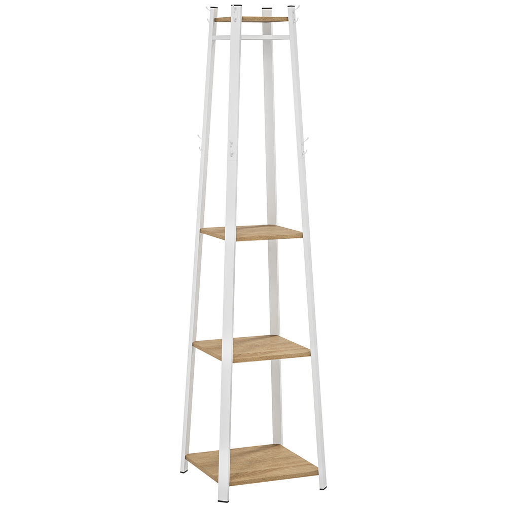 HOMCOM Compact Freestanding Coat Rack -  White/Oak