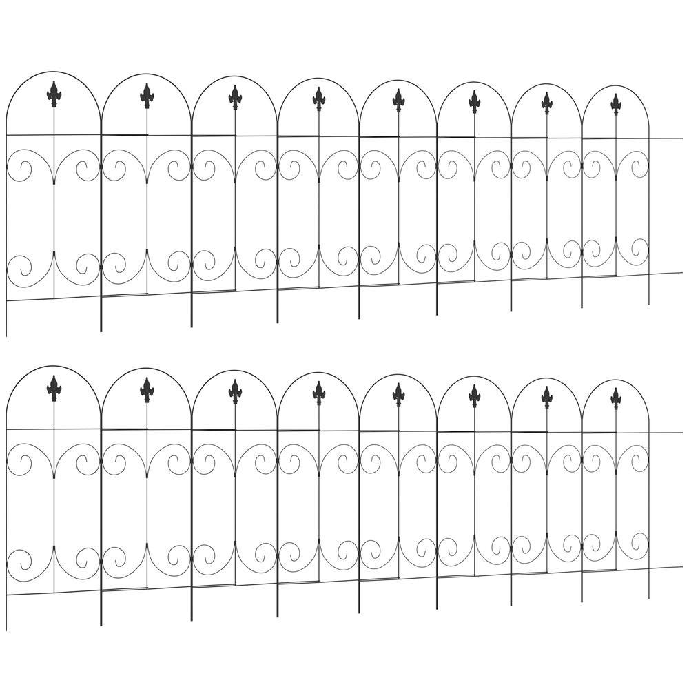 Outsunny Decorative Garden Fencing, 16PCs 44in x 25ft Outdoor Picket Fence Panels, Rustproof Metal Wire Landscape Flower Bed Border Edging, Black