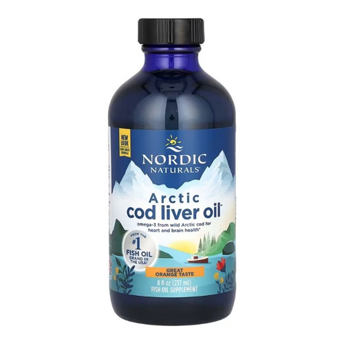 Nordic Naturals Arctic Cod Liver Oil 1060mg Wspomaga Układ Odpornościowy Pracę Mózgu i Serca Smak Pomarańczowy 237ml