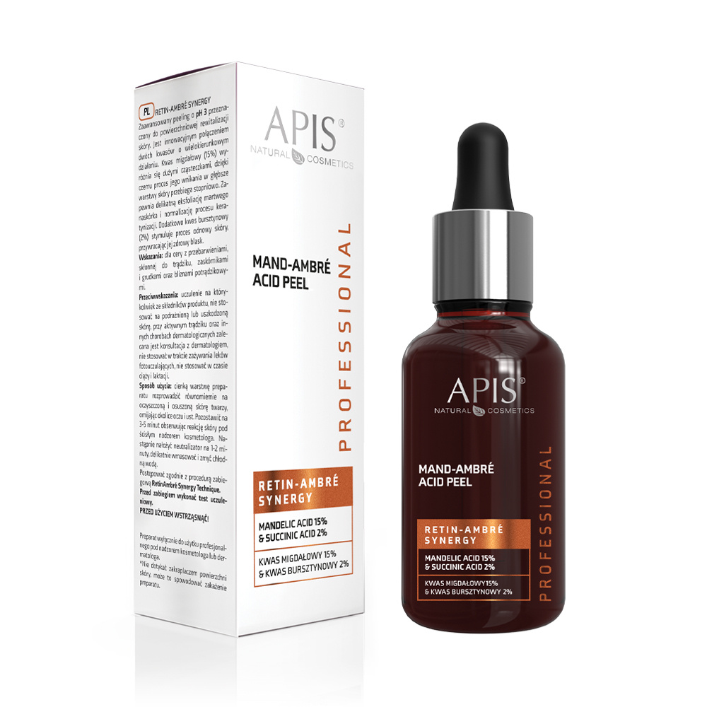 Apis Professional Retin Ambre Synergy Mand- Ambre Acid Peel Kwas Migdałowy 15% & Kwas Bursztynowy 2% dla Skóry z Przebarwieniami Skłonnej do Trądziku 30ml