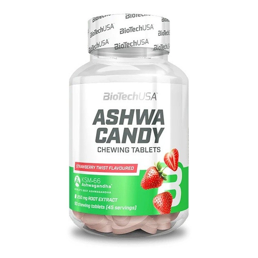 BioTechUSA Ashwa Candy Ashwagandha w Tabletkach do Żucia Truskawkowy Twist 90 Tabletek do Żucia