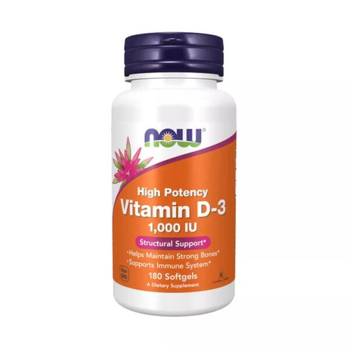 Now Foods Vitamin D-3 1000 IU Wsparcie Odporności Mózgu i Mięśni 180 Kapsułek