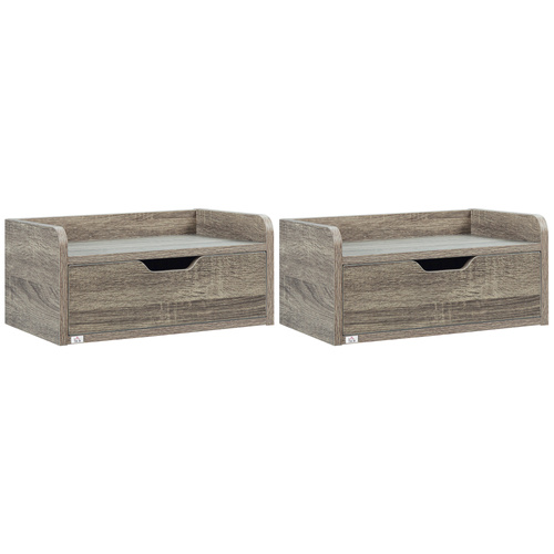 HOMCOM Floating Nightstands Set of 2, Wall Mounted Bedside Table with Drawer for Bedroom, Grey