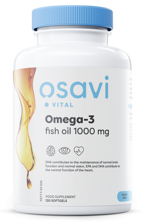 Osavi Olej Rybi Omega-3 1000mg Destylowany Molekularnie na Wsparcie Serca i Mózgu 120 Kapsułek