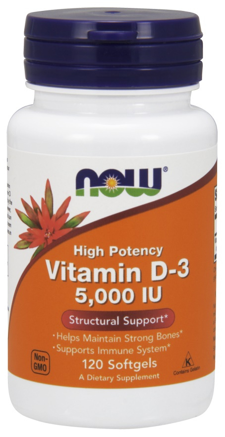 Now Foods Vitamin D-3 5000 IU Supports Immunity Muscles & Brain Function 120 Softgels