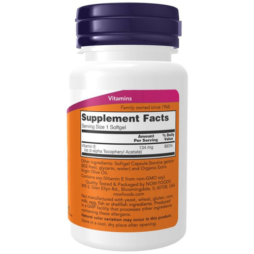 Now Foods Vitamin E-200 Natural Supports Immunity 100 Softgels