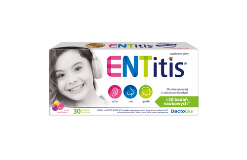 ENTitis Pastylki dla Dzieci powyżej 3 roku Życia o Smaku Tutti Frutti 30 Sztuk Best Before 30.04.26