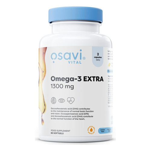Osavi Omega-3 Extra 1300mg Molecularly Distilled Fish Oil for Heart and Brain Support 60 Softgels
