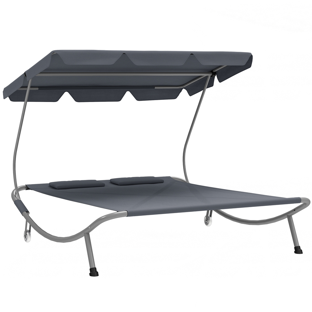 Outsunny Double Outdoor Bed, with Canopy - Light Grey