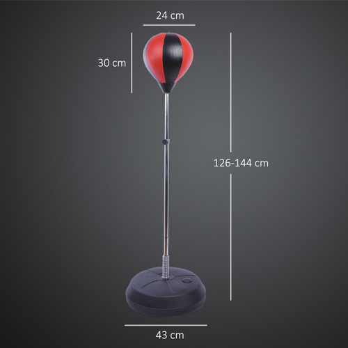 HOMCOM Punching Bag with Stand, 126-144 cm Height Adjustable Boxing Set Free Standing Speed Bag with Gloves and Air Pump for Teenagers Home Gym Workout