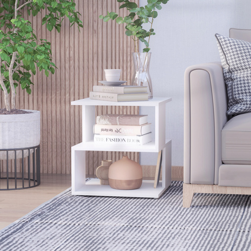 HOMCOM Side Table, Square Coffee Table, Modern End Table with 2 Tier Storage Shelves for Living Room, Bedroom, White