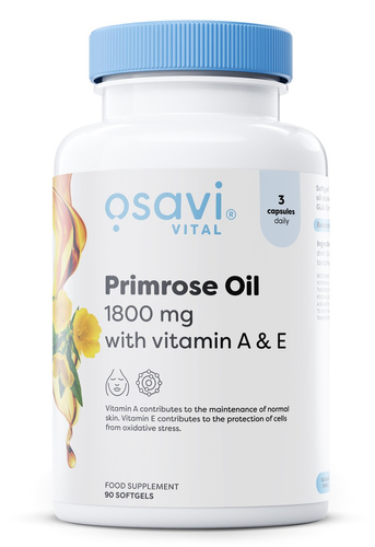 Osavi Olej z Wiesiołka z Witaminą A i E 1800mg na Zdrową Skórę 90 Kapsułek