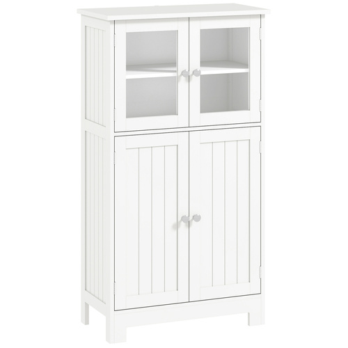 kleankin Bathroom Floor Cabinet, Freestanding Kitchen Cupboard with 2 Drawers, Adjustable Shelves and Tempered Glass Door, Wooden  Storage Unit for Living Room Kitchen Hallway