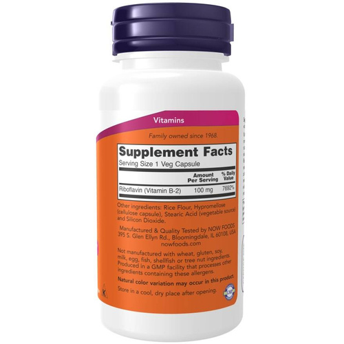 Now Foods Vitamin B-2 Ryboflawina 100mg Wspomaga Procesy Utleniania i Redukcji 100 Kapsułek