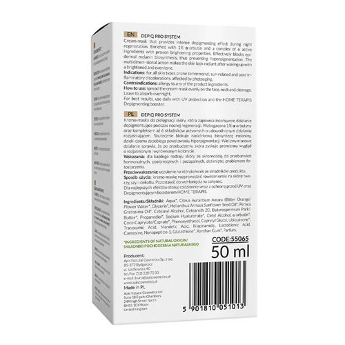 Apis Home TerApis DepiQ Pro System Depigmentacyjny Krem-Maska z 1% Alfa Arbutyną na Noc 50ml Best Before 22.05.26