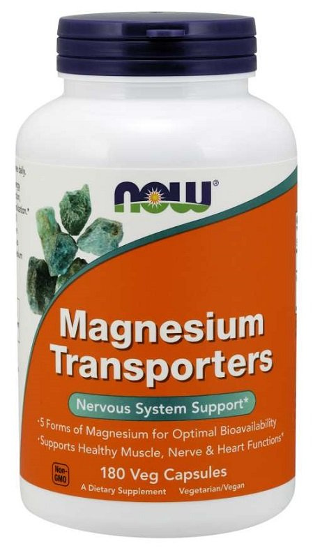NOW Foods Magnesium Transporters 5 Form Magnezu dla Maksymalnej Biodostępności 180 Kapsułek