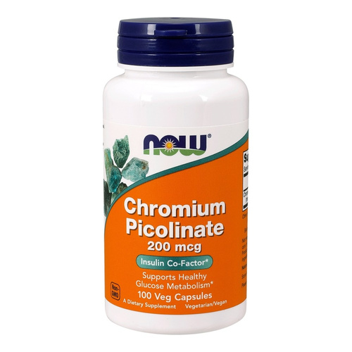 Now Foods Chromium Picolinate 200mcg Wspomaga Utrzymanie Prawidłowego Poziomu Glukozy we Krwi 100 Kapsułek