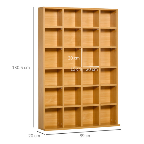 HOMCOM CD Storage Unit with Adjustable Shelves, Suitable for up to 456 CDs, 89 x 130.5 cm, Beech Wood Finish