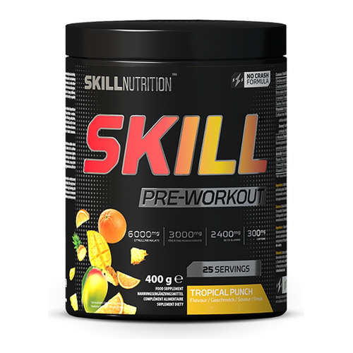 Skill Nutrition Skill Pre-Workout Poncz Tropikalny Przedtreningówka w Proszku na Energię i Wydajność 400g