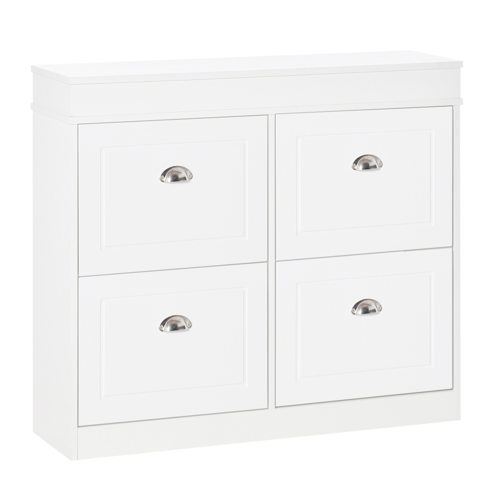 HOMCOM Shoe Cabinet with 4 Flip Drawers Wood Tipping Bucket Narrow Storage Cupboard with Adjustable Shelf Hall Organizer for Entrance Foyer White