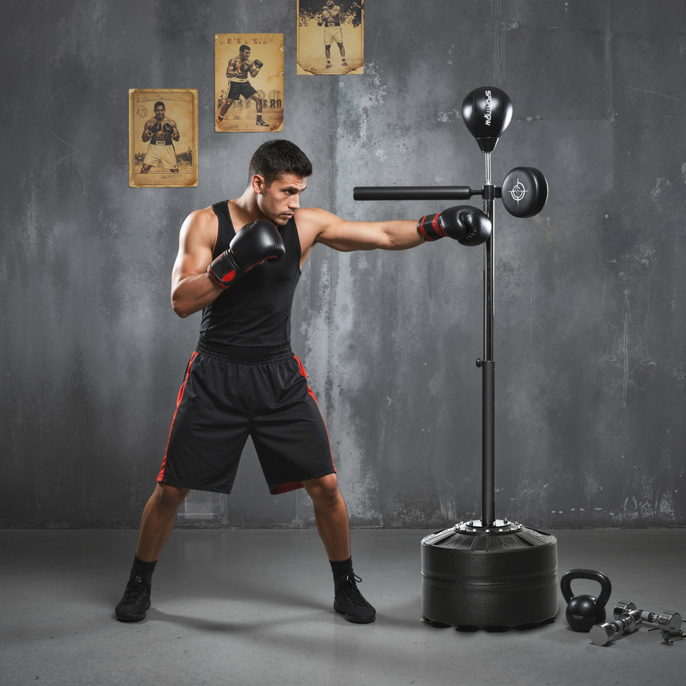 SPORTNOW Adjustable Speed Bag, Boxing Bag, with Stand, Reflex Bar, Punching Pad, Black