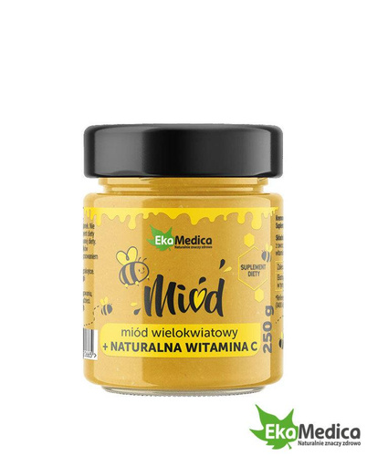 EkaMedica Miód Wielokwiatowy z Naturalną Witaminą C na Układ Odpornościowy i Metabolizm Energetyczny 250ml
