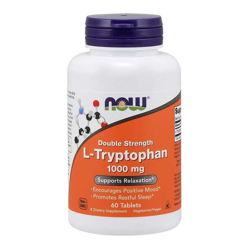 NOW Foods L-Tryptofan 1000 mg Double Strength Wsparcie Nastroju Snu i Regeneracji 60 Tabletek