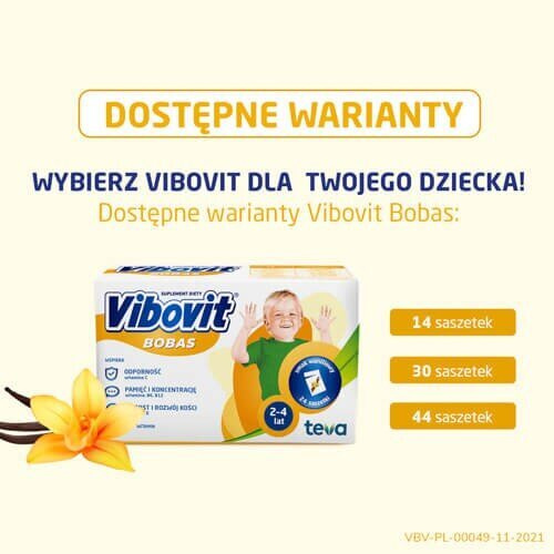 Vibovit Bobas Witaminy Dla Dzieci 2-4 Lata Smak Waniliowy 14 saszetek