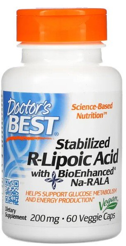 Doctor's Best Stabilizowany Kwas R-Liponowy z Na-RALA 200mg Uniwersalny Antyoksydant 60 Kapsułek