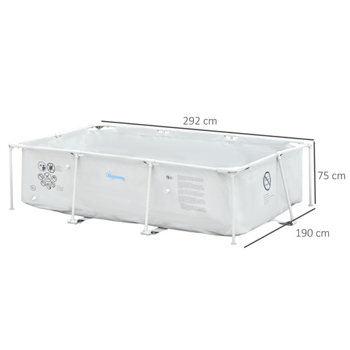 Outsunny Steel Frame Pool with Filter Pump, Filter Cartridge, Reinforced Sidewalls Rust Resistant Above Ground Swimming Pool 292 x 190 x 75cm, Grey