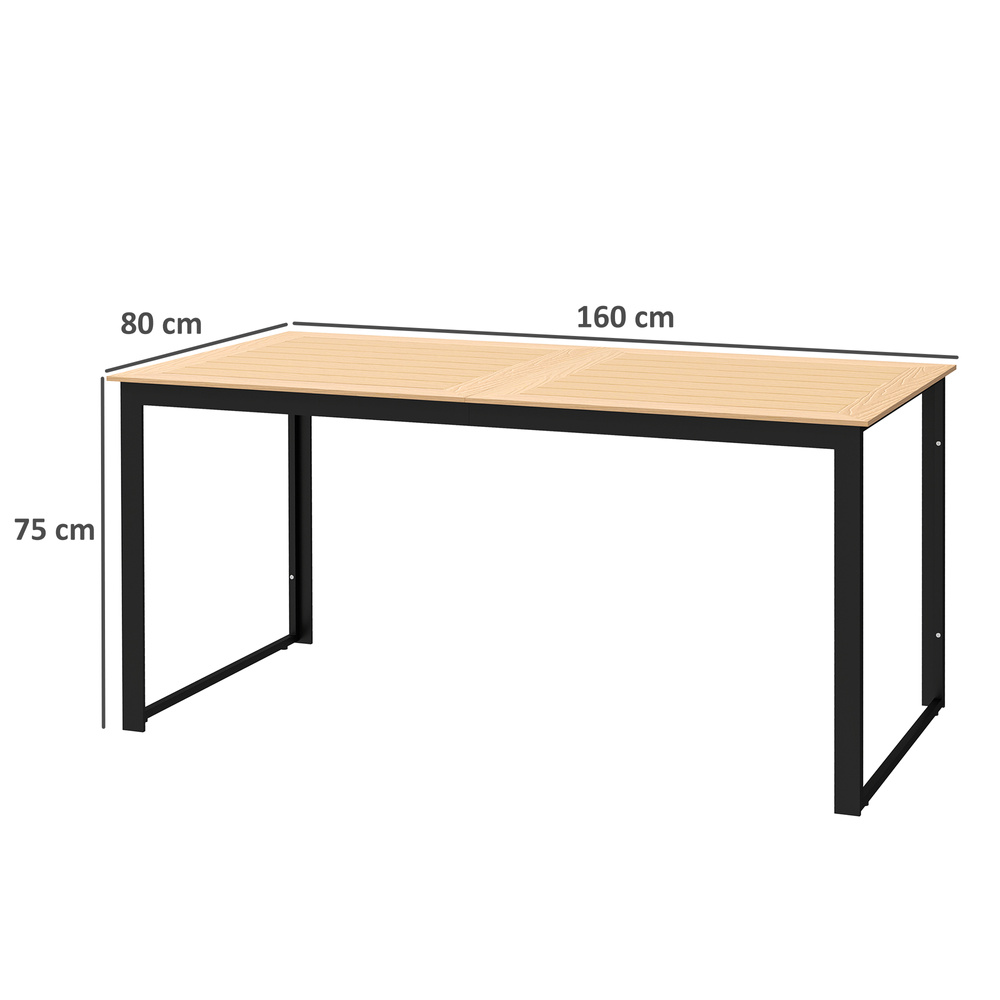 Outsunny Garden Table for 6 People, 160 x 80 x 75 cm Rectangle Outdoor Dining Table with Slatted Top, Metal Frame, for Balcony, Deck, Teak