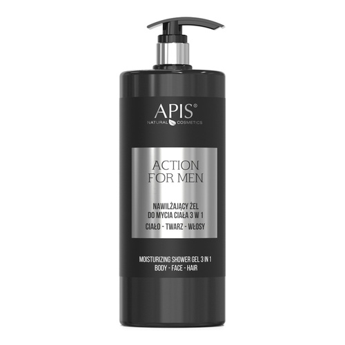 Apis Action for Men 3w1 Nawilżający Żel do Mycia Ciała Twarzy i Włosów 1 l
