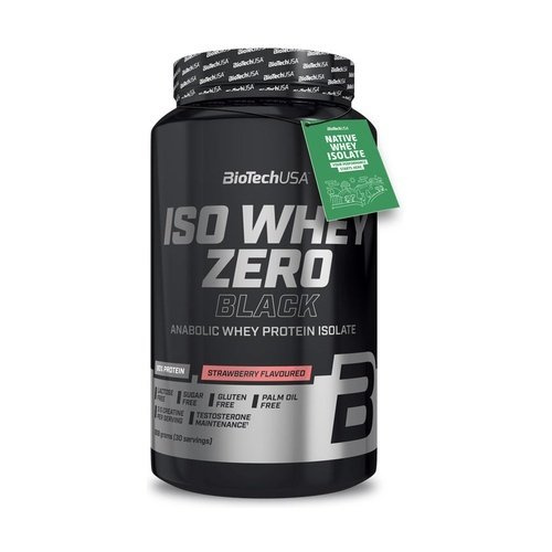 BioTechUSA Iso Whey Zero Black Izolat Białka Serwatkowego z Kreatyną o Smaku Truskawkowym Na Wzrost i Regenerację Mięśni 908g