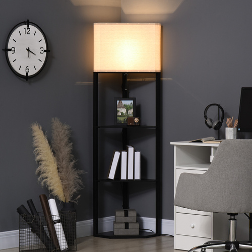 HOMCOM Tall Triangle Corner Shelf Floor Lamp Modern with Chain Switch for Living Room Bedroom, Black