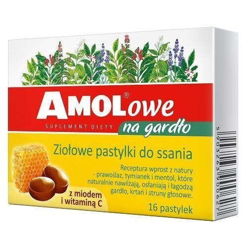 Amolowe na Gardło Miód z Witaminą C 16 Pastylki