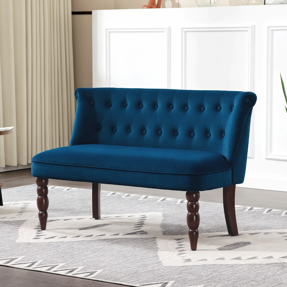 HOMCOM Velvet 2 Seater Sofa, Button Tufted Wingback Loveseat with Rubber Wood Legs for Living Room, Bedroom, Dark Blue
