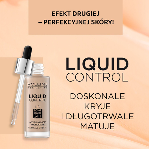 Eveline Liquid Control HD Foundation with Niacinamide in Dropper No. 055 Honey 32ml