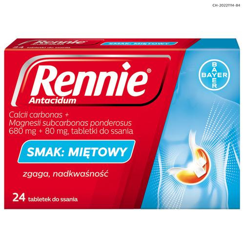 Rennie Antacidum, 680 mg + 80 mg, tabletki do ssania, smak miętowy, 24szt