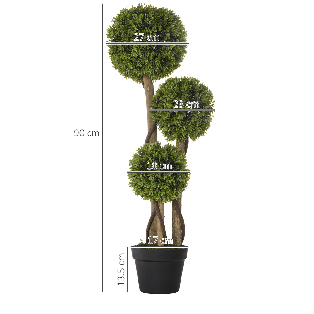 HOMCOM Decorative Artificial Trees Boxwood Ball Topiary Trees in Pot, Fake Plants for Home Indoor Outdoor Decor, 90 cm, Light Green