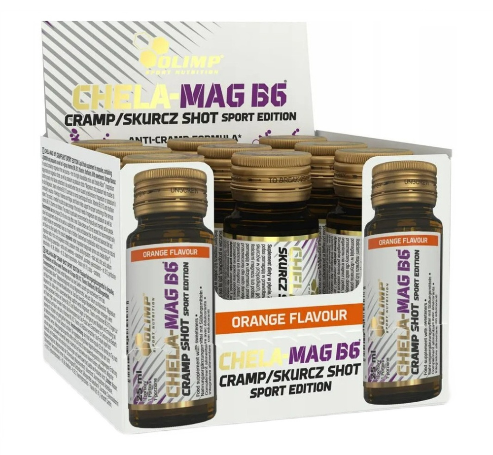 Olimp Nutrition Chela-Mag B6 Cramp Shot Sport Edition Liquid Supplement for Cramps 9 x 25ml