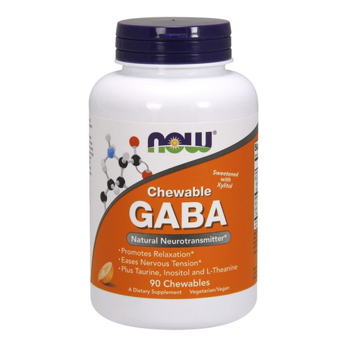NOW Foods GABA z Tauryną Inozytolem i L-Teaniną na Relaks 90 Tabletek do Ssania