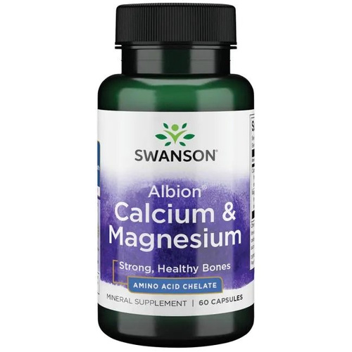 Swanson Albion Calcium & Magnesium Albion Wapń i Magnez Zdrowie Kości i Układu Krążenia 60 Kapsułek